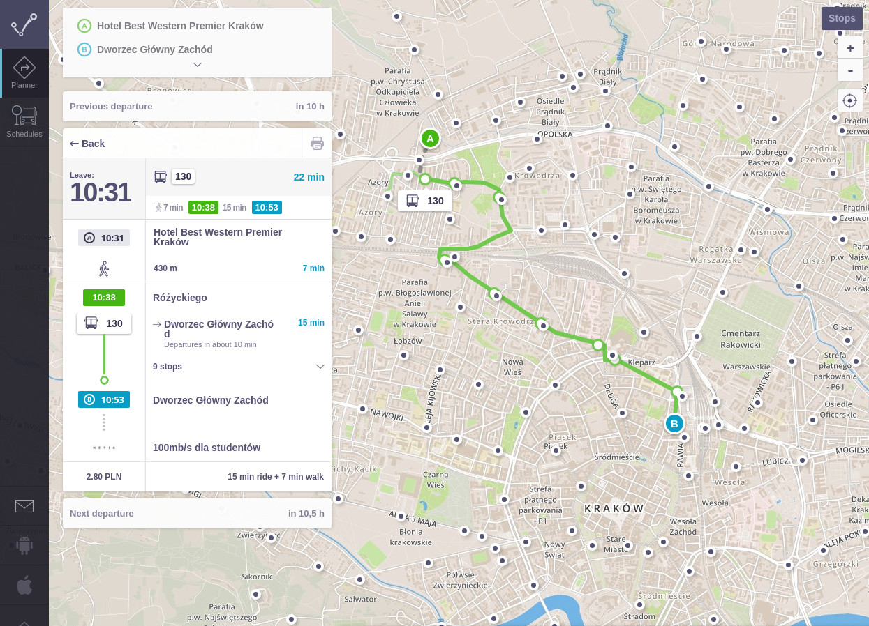 Скриншот сайта Jakdojade: public transport