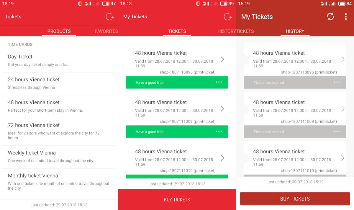 Приложение для покупки билетов Wiener Linien